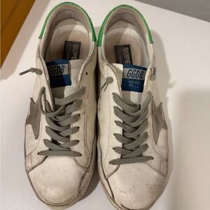 Golden Goose White Sneakers with Gray and Green Accents